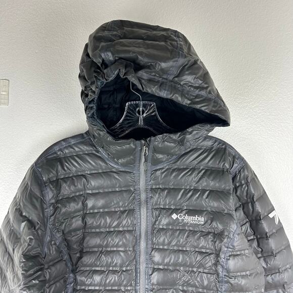 Columbia Titanium Womens Down Puffer Jacket Size Large Hooded Grey OutDry 700 - Picture 3 of 12